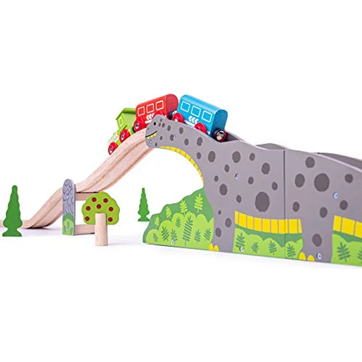 Bigjigs Rail Bronto Riser, Dinosaurier-Spielzeug für Holzeisenbahn mit grau-gepunktetem Brontosaurus, pädagogisches Holzspielzeug für Kinder ab 3 Jahren