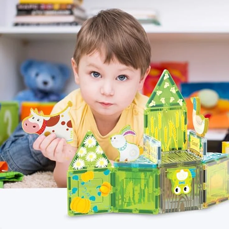 PicassoTiles PTQ27, 26-teiliges Magnetbaukästen-Set mit herbstlichem Bauernhof-Thema, 8 Farmtiere für kreatives Spielen und STEM-Lernen, BPA-frei, für Kinder ab 3 Jahren – Bild 2