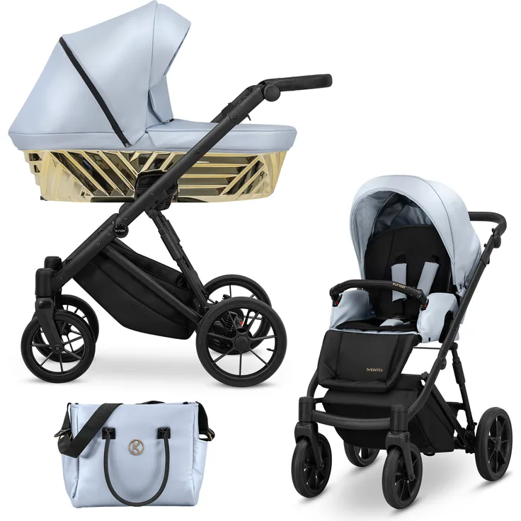 Kunert IVENTO GLAM Kombikinderwagen 2-in-1, Sportwagen und Babyschale, Eco Baby Blue Metallic mit schwarzem Rahmen