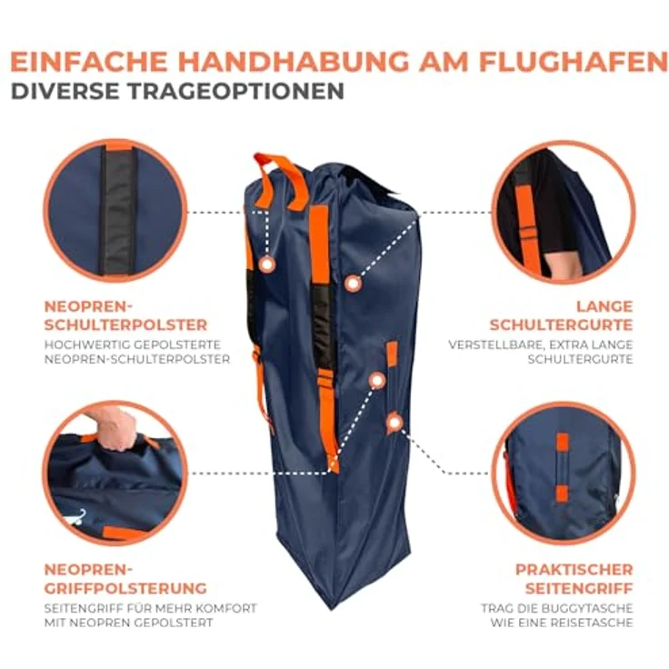 Huckaboo Buggy-Transporttasche, Robuste Reisetasche für Klapp- und Schirmbuggys, Dunkelblau, wasserabweisendes Nylon, gepolsterter Boden – Bild 3