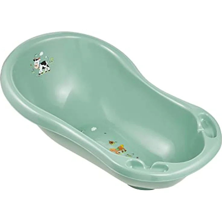 keeeper Funny Farm Ergonomische Babywanne mit Stöpsel, Ab 0 bis ca. 12 Monate, 84 cm, Maria, Nordic Green – Bild 1