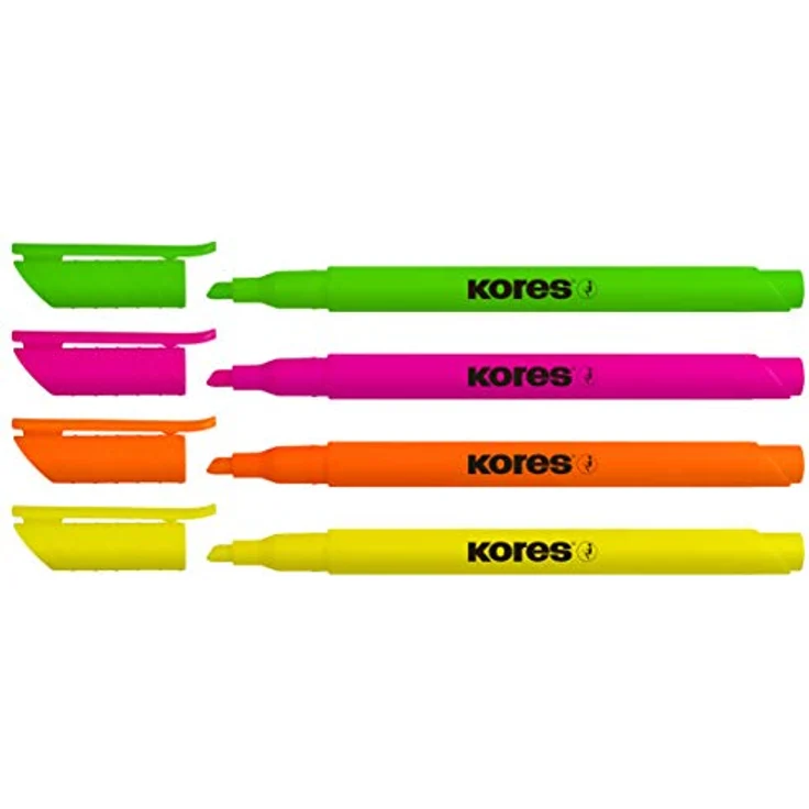 Kores - High Liner: Feine neonfarbene Textmarker, Keilspitze und Tinte auf Wasserbasis, Schul- und Bürobedarf, 4er-Pack sortierte Farben – Bild 2