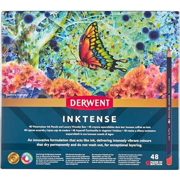 Derwent Inktense Aquarellstifte, 48er Set in Holzbox, wasserlöslich, 4 mm Premium-Kernstärke, für Malen und Basteln, professionelle Qualität – Bild 3