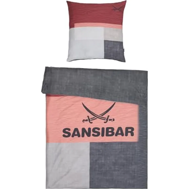 Sansibar Bettwäsche-Set Sunrise 135x200 2-teilig Bettbezug - Bettwäsche-Sets 135 x 200 cm mit Kissenbezug 80x80 cm, angenehm weich und anschmiegsam mit Reißverschluss, Rot, 135x200 cm/80x80 cm