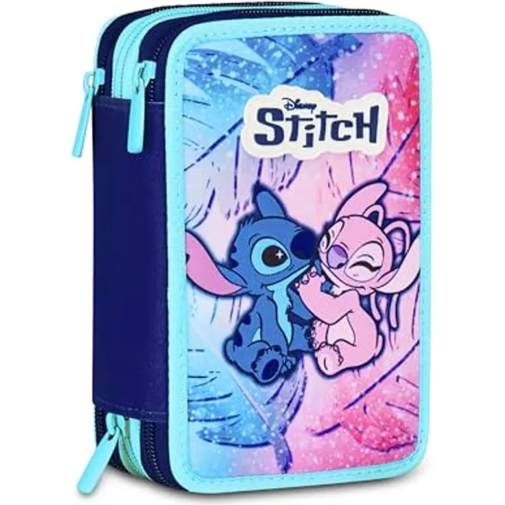 Seven Federmäppchen Lilo&Stitch, 44-teiliges Etui mit 3 Fächern, Mehrfarbig, inklusive Bleistiften und Filzstiften für die Grundschule