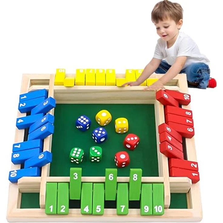 ChaneeHann Shut The Box - WüRfelspiel aus Kiefernholz, Spielbrett mit 8 Würfeln für 2-4 Spieler, ideales Lernspielzeug für die ganze Familie, 22 x 22 cm – Bild 1