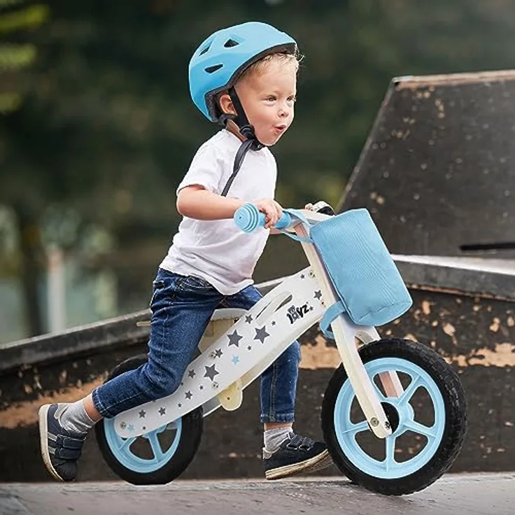 Joyz Laufrad aus Holz, Blau, Lauflernrad für Kinder ab 2 Jahren, pannensichere 11 Zoll-EVA-Räder, verstellbarer Sitz