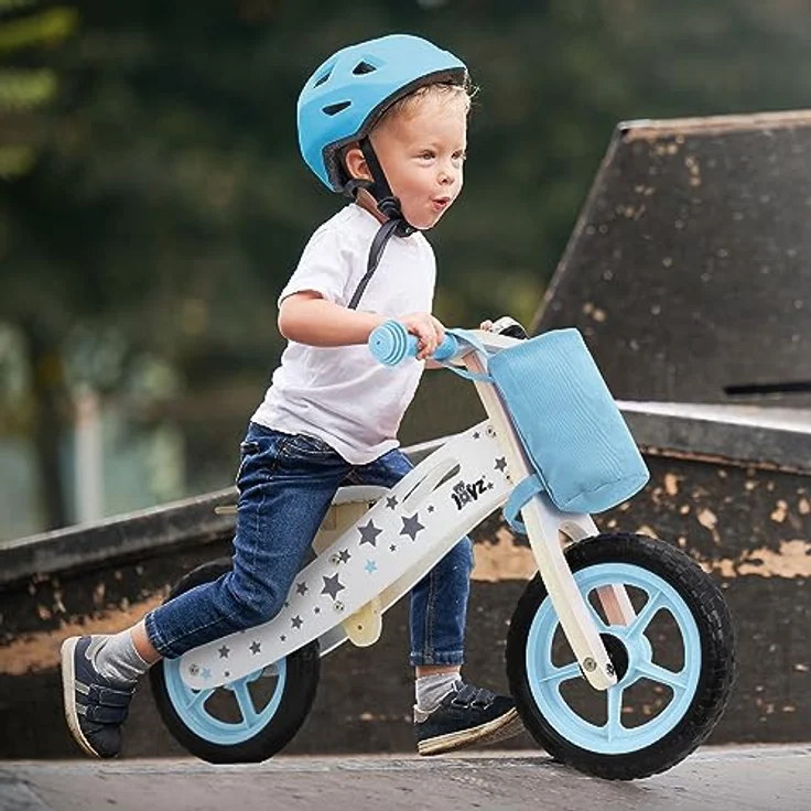 Joyz Laufrad aus Holz, Blau, Lauflernrad für Kinder ab 2 Jahren, pannensichere 11 Zoll-EVA-Räder, verstellbarer Sitz – Bild 1