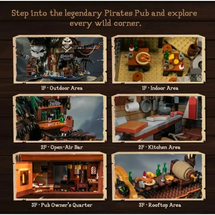 Pantasy The Pirates Pub, Klemmbausteine Set mit 2800 Teilen und 4 Minifiguren, 58 cm hohe Piraten-Taverne im Schiffswrack-Stil – Bild 5