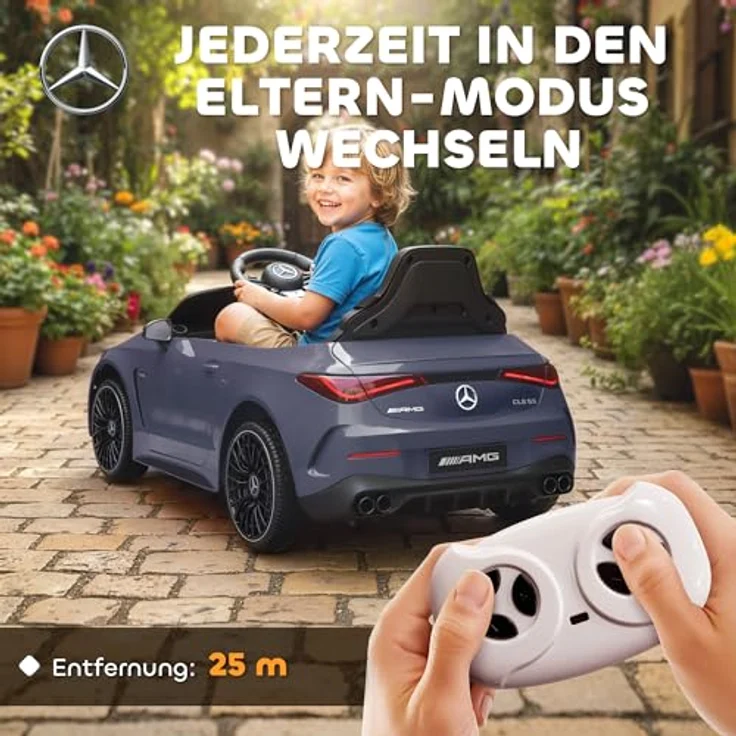 AIYAPLAY Kinder Elektroauto Mercedes-AMG, 12V mit 2,4 GHz Fernbedienung, 2 Motoren, sanftem Start/Stopp, MP3, LED-Beleuchtung, Federung, Hilfsräder, grau, für 3-6 Jahre – Bild 4