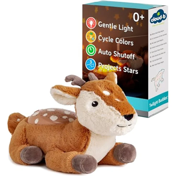 Cloud B Twilight Buddies Fawn, Beruhigungs-Nachtlicht und Sternenprojektor mit sanfter Helligkeit, 3 Farben, 3 Sternbilder, Auto-Shutoff – Bild 1