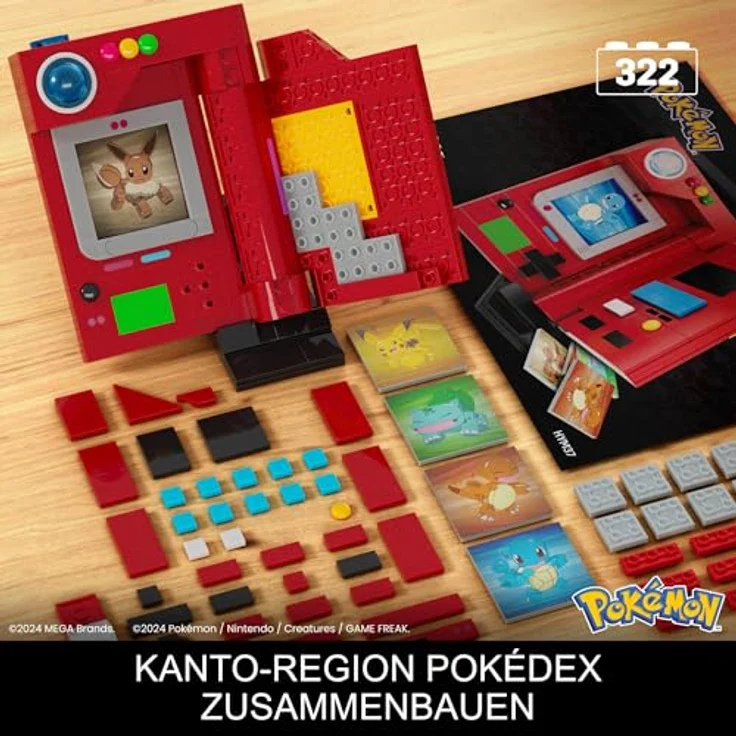MEGA Pokémon Kanto Pokédex, Klemmbaustein-Set mit Lichtfunktion und 5 Wackelbildkarten der Kanto-Pokémon – Bild 3