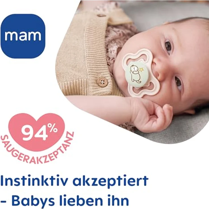 MAM Supreme Night Schnuller 2er-Set, leuchtender Babyschnuller für gesunde Zahn- und Kieferentwicklung, Bär/Nilpferd, inkl. Schnullerbox, 0-6 Monate – Bild 4