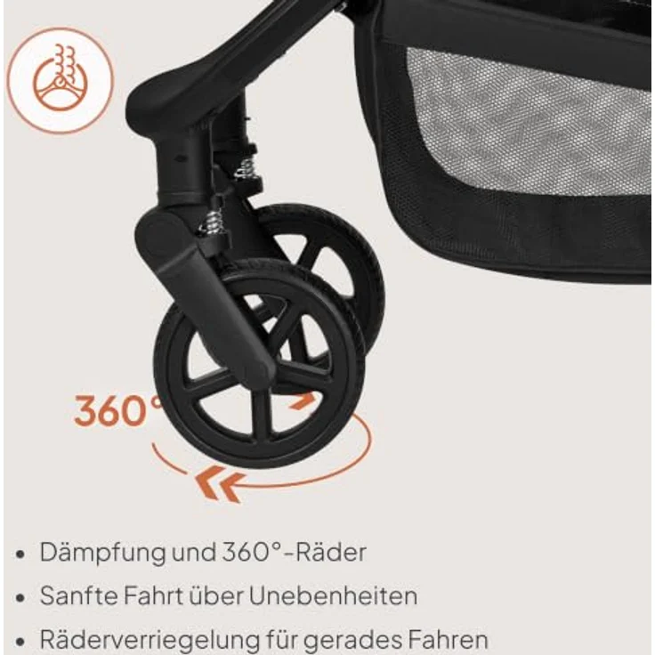 Lionelo Greet 3in1 Kombikinderwagen mit Babyschale und Sportsitz, Leichtgewicht, UPF50+, Wendbarer Sportsitz, Schwarz – Bild 8