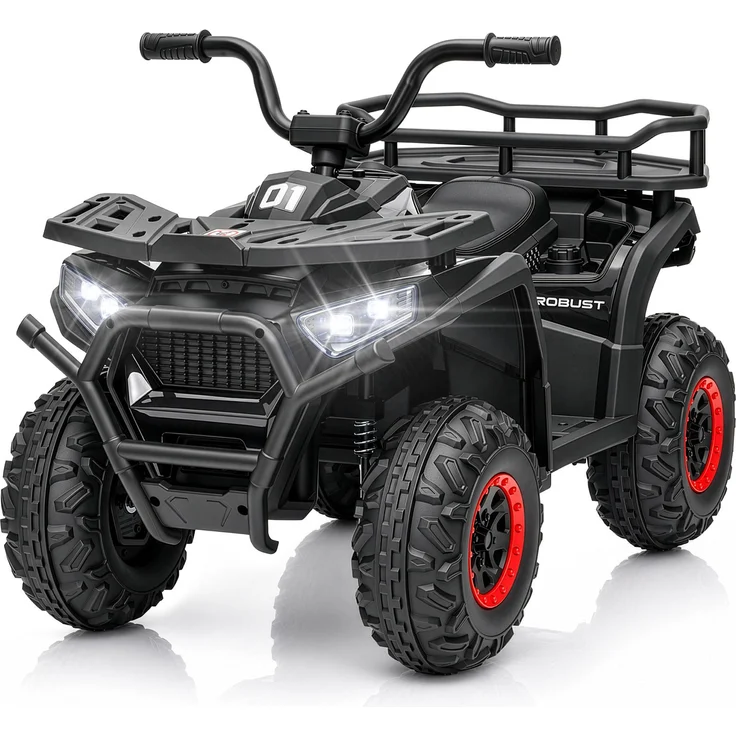 LEADZM Kinder Quad Elektro 24V 4,5Ah 25W ATV, für Kinder 3-6 Jahre, Schwarz, sanfter Start, hohe Fahrstabilität, Musik und Hupensoundeffekte, langlebige Reifen