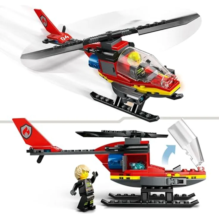 LEGO City Feuerwehrhubschrauber, Set mit Hubschrauber-Spielzeug und Pilot-Figur, Fantasievolles Spielerlebnis, Geschenk für Kinder ab 5 Jahren 60411 – Bild 3