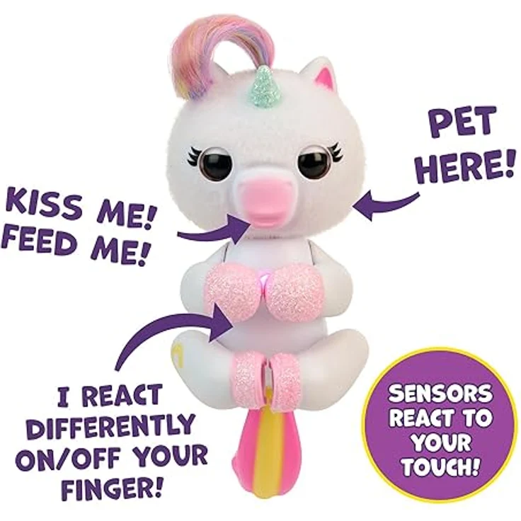 Fingerlings 2.0 Basic Unicorn- Lulu, Interaktives Babyeinhor mit 70+ Licht und Reaktionen, Fuzzy-Fell und posierbarer Schwanz, Rosa – Bild 4
