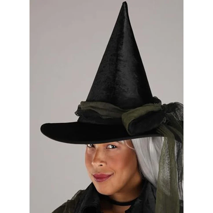 Metamorph Gothic Witch Kostüm (S), hochgeknöpfte Jacke mit Spitzkragen, mehrlagiger Überrock und zweiteiliger Hexenhut, schwarz – Bild 6