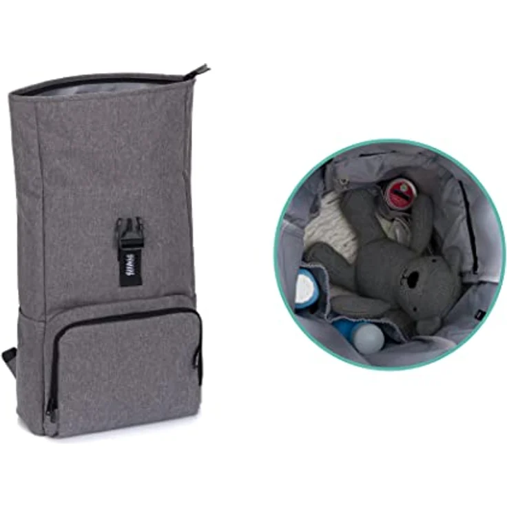 Fillikid Tokio Rolltop-Rucksack, Wickeltasche mit 20L-25L Volumen, Extra Laptopfach und Wickelunterlage, grau – Bild 6