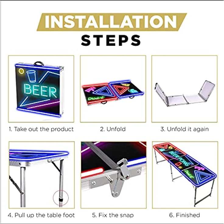 Offizieller Spotlight Beer Pong Tisch Set | Mit LED Beleuchtung | 1 Beer Pong Tisch + 2 Beer Pong Rack + 22 Rot Becher 53cl + 4 Ping-Pong-Bälle | OriginalCup® – Bild 9