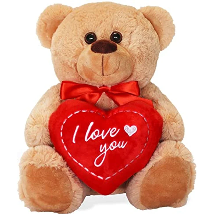matches21 HOME & HOBBY Teddybär mit Herz I Love You Hellbraun/beige 25 cm - Hochwertiger Stick, flauschiges Plüschfell - Geschenkidee Freundin Klassiker – Bild 1