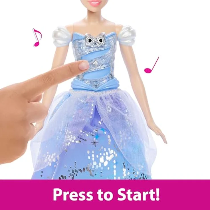 Mattel Disney Princess Cinderella, Modepuppe mit aufleuchtendem Kleid und Soundeffekten, Zauberstab aktiviert, inspirierte Ballkleid-Edition, JBF94 – Bild 3
