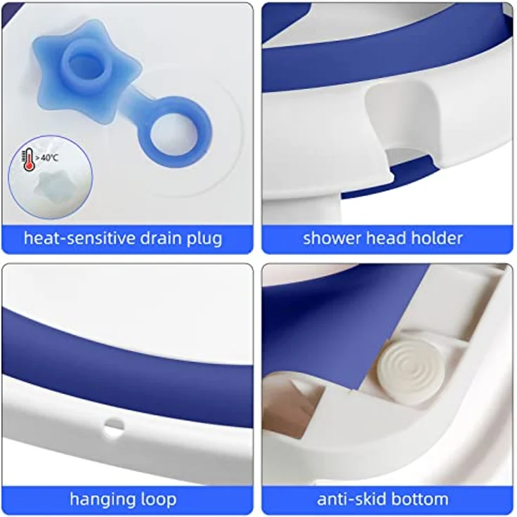 Baby Badewanne Faltbare Babybadewanne Kinder, Neugeborene Baby-Plastikbadewanne mit faltbaren Anti-Rutsch-Beinen Zusammenklappbare Badewanne für das Baden von Kleinkindern | Blau und Weiß - Preisvergleich – Bild 8