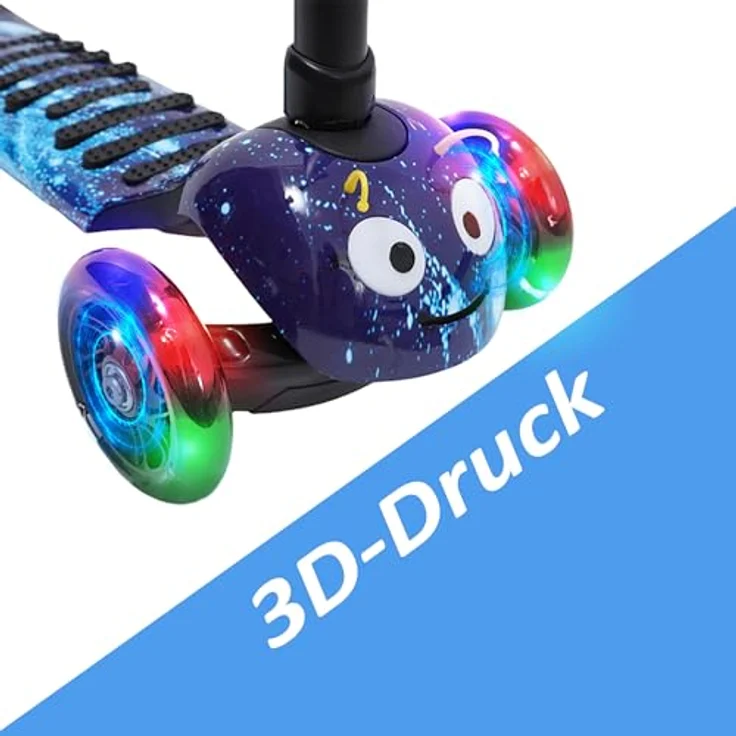Habib Gruppe Kinderroller 3-Räder, Kinderscooter für Jungen & Mädchen 3-8 Jahre, Höhenverstellbar, rutschfest, mit LED-Rädern, Max. 50 KG – Bild 5