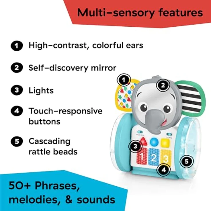 Baby Einstein Chase & Tap Earl, interaktives Krabbelspielzeug mit 2 Positionen, mehr als 50 Phrasen in 4 Sprachen, abwischbar, ab 6 Monaten – Bild 7