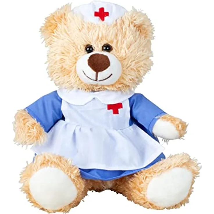 Geschenkestadl Teddybär Krankenschwester 17,5 cm Hellbraun Genesung Krankenhaus Gute Besserung Kuschelbär Kuscheltier Bär Teddy