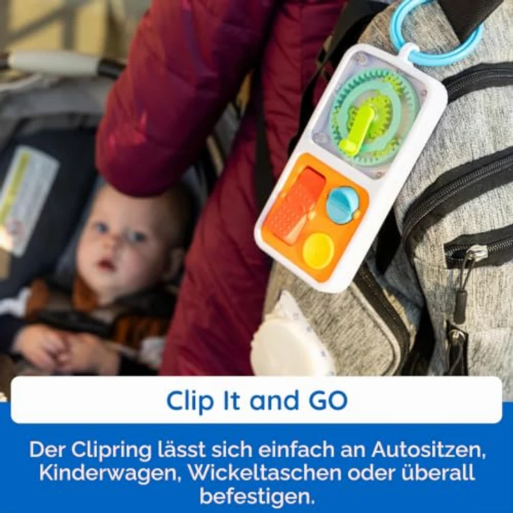 Fat Brain Play Tab On The Go, tragbares Babyspielzeug mit 2 austauschbaren Sensortafeln und Clip für Autositz oder Kinderwagen – Bild 3
