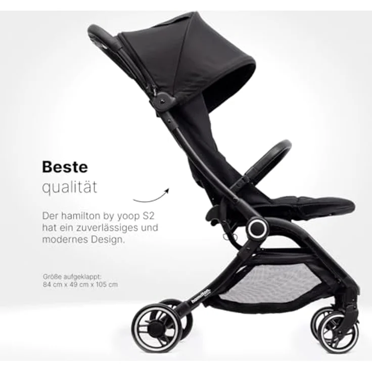 Hamilton by Yoop S2 Leichtgewicht Buggy - MagicFold™ Technology - Bis zu 22 kg - Kinderwagen mit Tragegurt und Getränkehalter - Verstellbar und zusammenklappbar - Faltbarer Buggy Baby - Schwarz – Bild 3