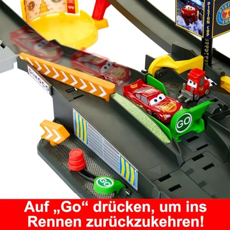 Mattel Disney Pixar Cars Piston Cup Action, Interaktive Rennstrecke mit aufziehbarem Beschleuniger und Siegertreppchen, für Kinder ab 4 Jahren – Bild 5