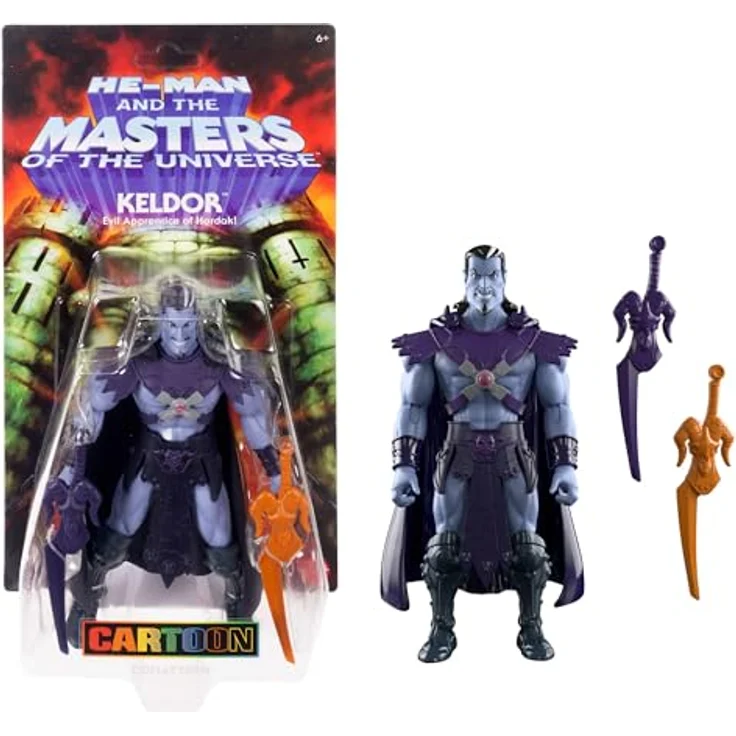 Masters of the Universe Origins Keldor-Actionfigur, 14 cm, detailreiches Design mit abnehmbarem Umhang und 2 Schwertern, 200X Cartoon Collection, JHK03 – Bild 1