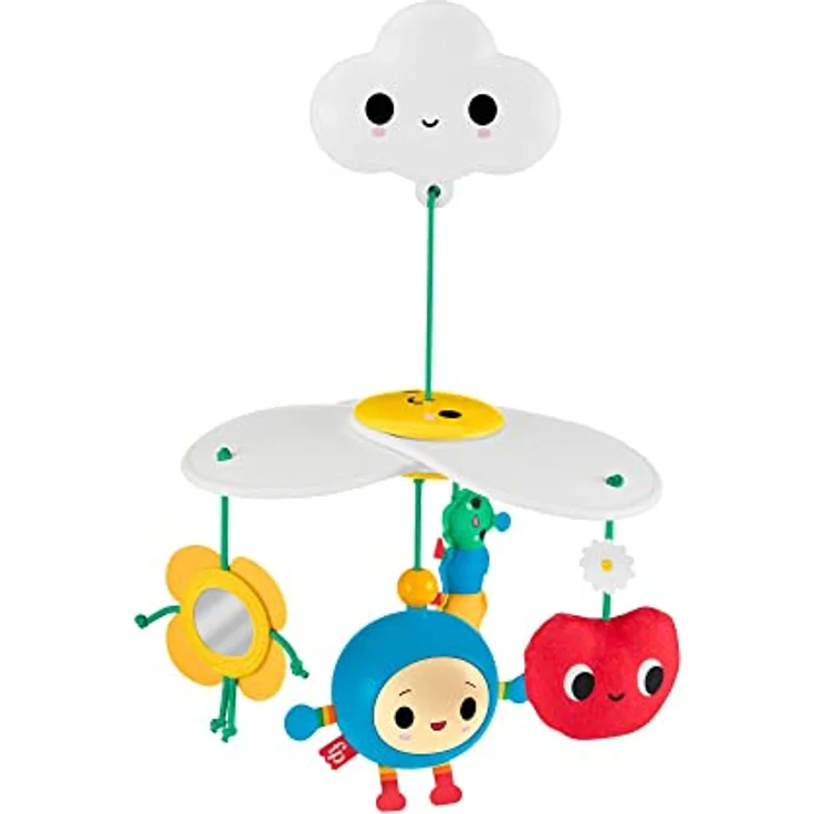 Fisher-Price Flowering Fun Kinderwagen-Mobile, beruhigendes Spielzeug mit 4 hängenden Blütenfreunden und Spiegel – Bild 1