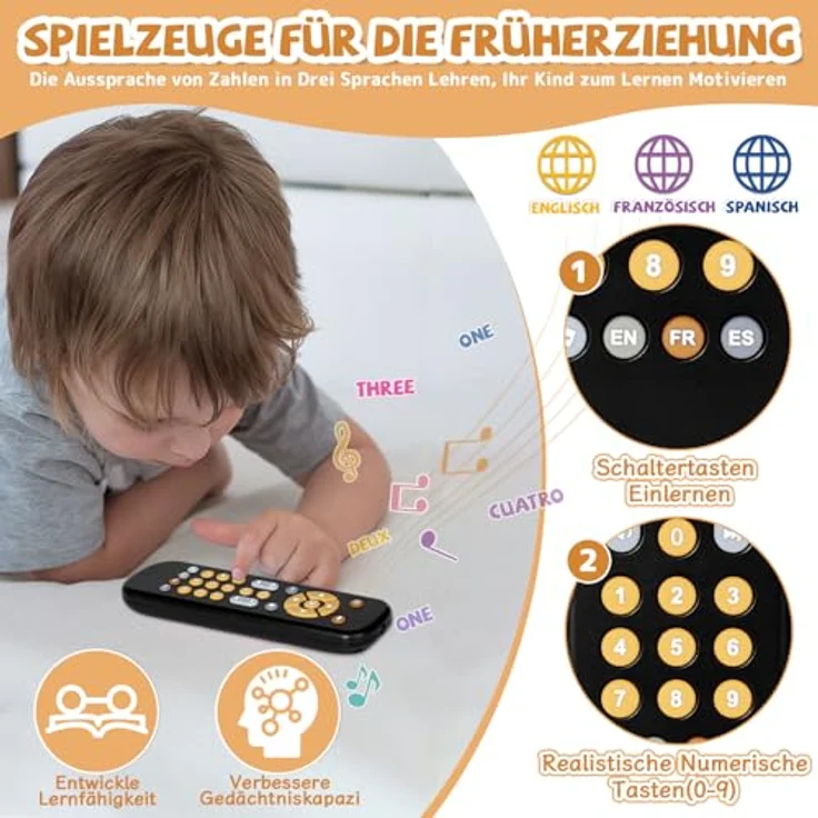 Orzbow Baby Spielzeug 6 Monate +, Einstellbare Lautstärke, Musikspielzeug mit Mehrstufigen Knöpfen, Montessori Spielzeug, Schwarz – Bild 2