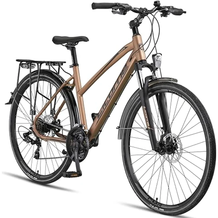 Licorne Bike Premium Touring Trekking Bike in 28 Zoll Aluminium Scheibenbremse Fahrrad für Jungen, Mädchen, Damen und Herren - 21 Gang-Schaltung - Mountainbike - Crossbike (Damen, Gold) – Bild 1