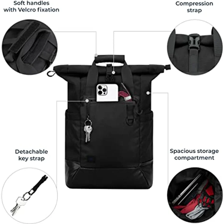 Rivacase Ultraleichter Rucksack Laptop bis 15.6 Zoll - Tagesrucksack - Unisex Erwachsenen - wasserdichter Schulrucksack und Schultasche - Sportrucksack für Reisen und Arbeit / 5321 (schwarz) – Bild 3