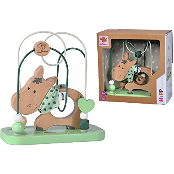 Eichhorn - Baby HiPP Motorikschleife mit 2 Schleifen und Eselmotiv, 6x18x18cm, 100 % FSC Zertifiziertes Buchen- und Birkenholz, ab 1 Jahr