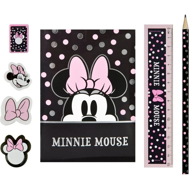 Disney Minnie Mouse Federmäppchen, gefüllt mit 7 Teilen für Schule und Freizeit, mehrfarbig, 20,5 × 17 × 2 cm