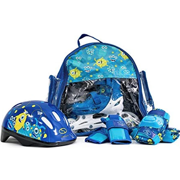 SMJ Kinder Set 2in1 Inliner Rollschuhe VERSTELLBAR Inline Skates mit LED Rollen + Schonerset + Helm + Tasche – Bild 2