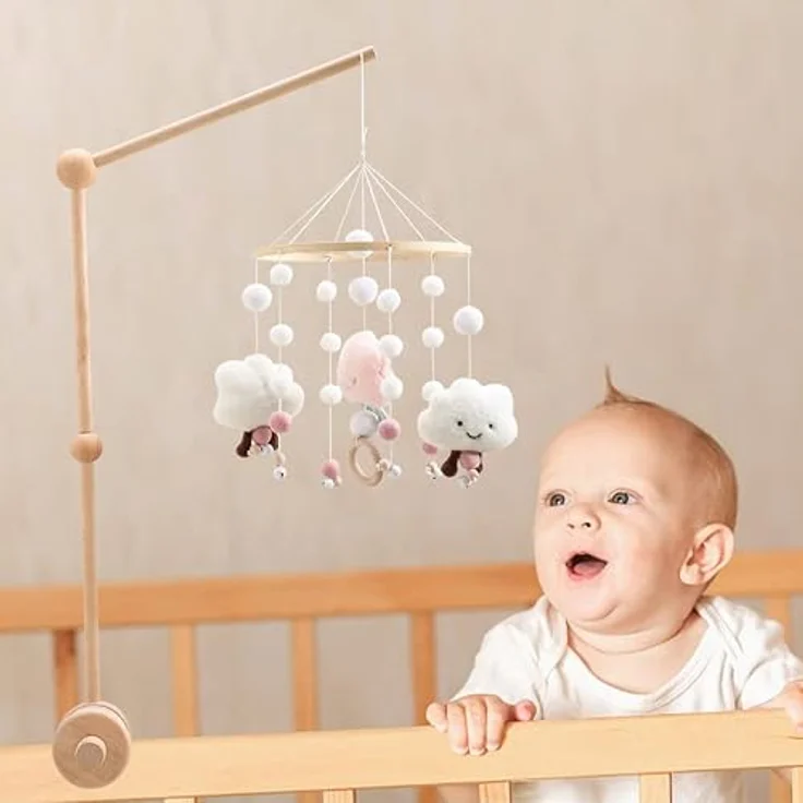 Promise Babe Holz Baby Mobile Halterung für Babybett, Drehbarer Halter für Spieluhr und Windspiele, sicher und handgefertigt, Braun – Bild 4