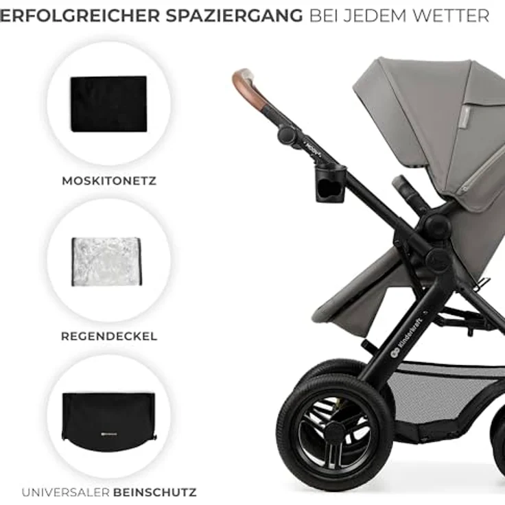 Kinderkraft MOOV 2 AIR 3-in-1 Kinderwagen, Aufblasbare Räder, 2-in-1-Sitz, inkl. Mink PRO i-Size, bis 27 kg, UPF50+ Verdeck, Grau – Bild 18