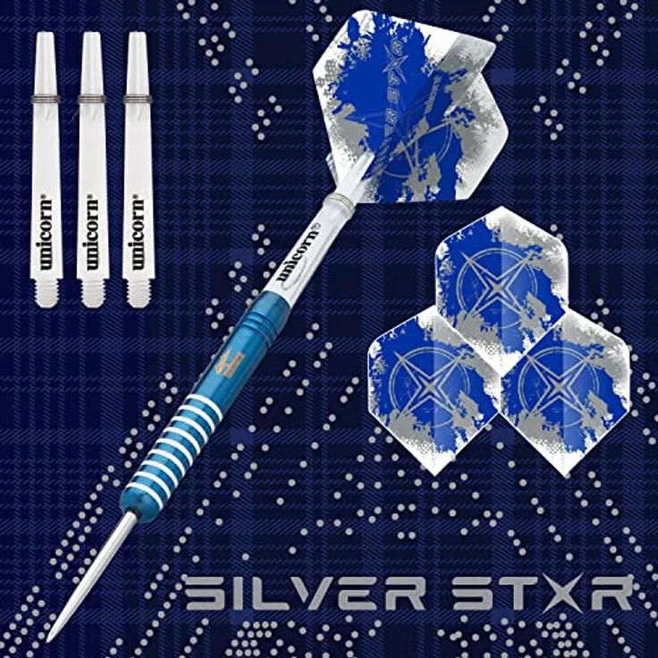 Unicorn Steel Tip Darts Silver Star Gary Anderson 23g Blue Steel Tip Darts - Empfohlen von Weltmeister Gary Anderson, Titanbeschichtung in elektrischem Blau, 80% Wolfram-Barrels – Bild 2