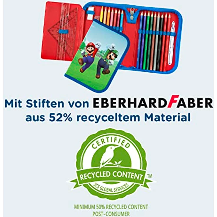 Super Mario gefülltes Schüleretui Federmäppchen inkl. Stiften, Radierer, Lineal etc. I Schlampermäppchen I Etui für die Schule – Bild 5