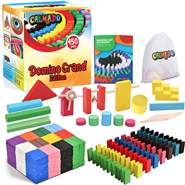 Calmado - Domino Spiel 450 teilig Dominosteine aus Holz, Spielzeug ab 3 Jahre - Bausätze für Kinder - Domino Grand Edition im Set + Tasche + Anleitung + Accessoires – Bild 2
