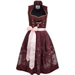 Edelnice Dirndl Stella, Damen Dirndl in satt dunkelrotem Brokatstoff mit Stehkragen