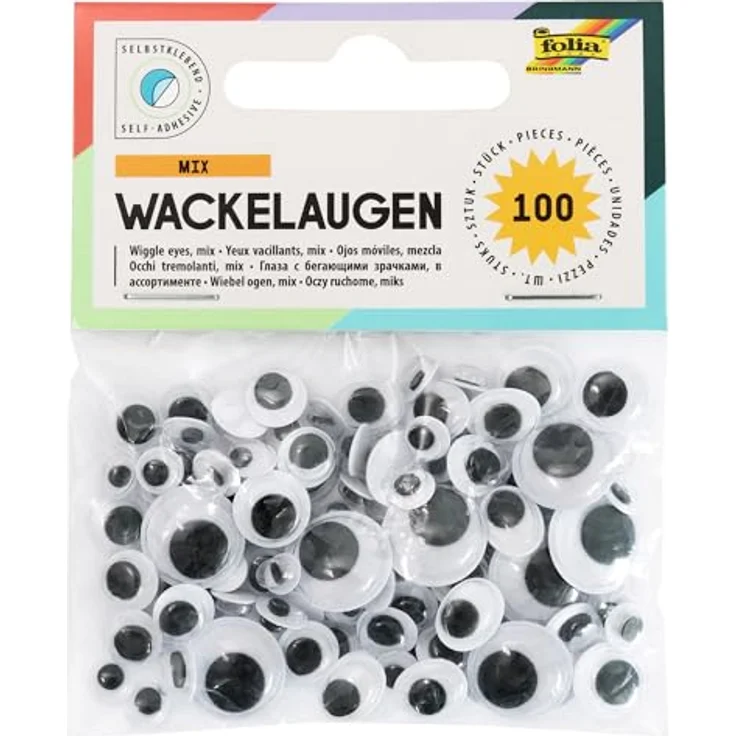 folia 7519 - Wackelaugen selbstklebend, 100 Stück sortiert in 6 verschiedenen Größen - ideal zum Gestalten von Tieren und anderen Figuren – Bild 2
