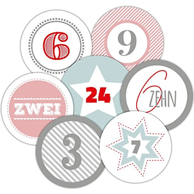 Frau WUNDERVoll® 24 Adventskalenderzahlen XL Aufkleber Pastell, Durchmesser 6 cm, Weihnachten, DIY Kalender, Kindergeburtstag, Aufkleber Kinder, Junge, Mädchen – Bild 1