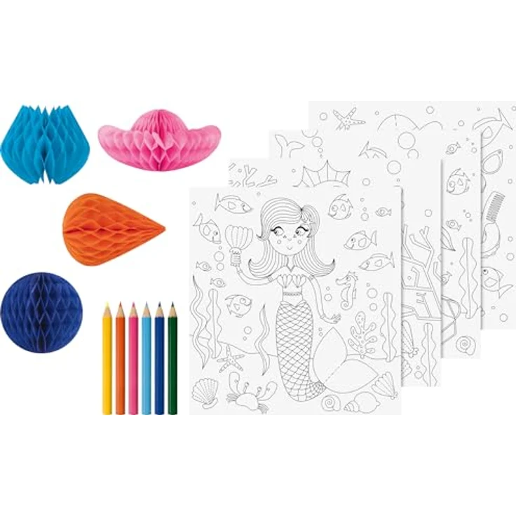 Heyda 3D-Mal-Set „Unterwasser“, 15-teiliges Set zum Ausmalen mit Buntstiften und 3D-Wabenkugel-Stickern, B/H: 195 mm × 210 mm, ab 4 Jahren – Bild 1